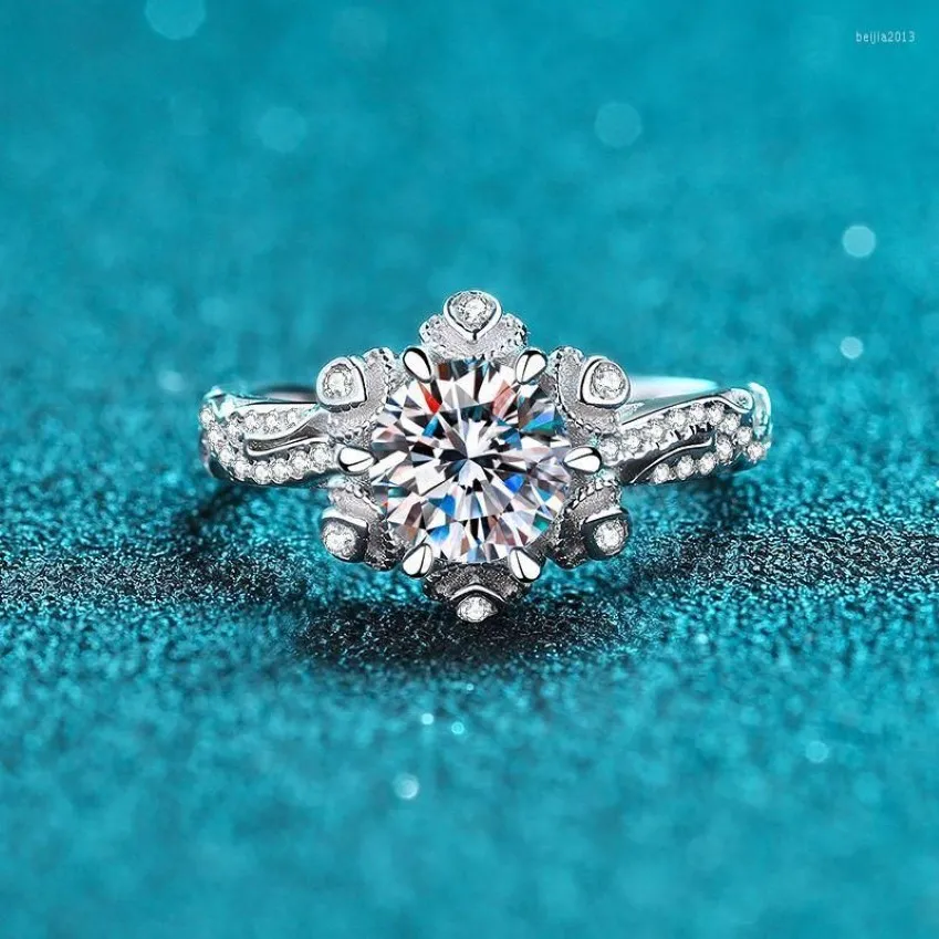 Anéis de cluster prata 925 original corte brilhante 1 teste de diamante passado d cor moissanite design vintage anel jóias de pedra preciosa para wo256z