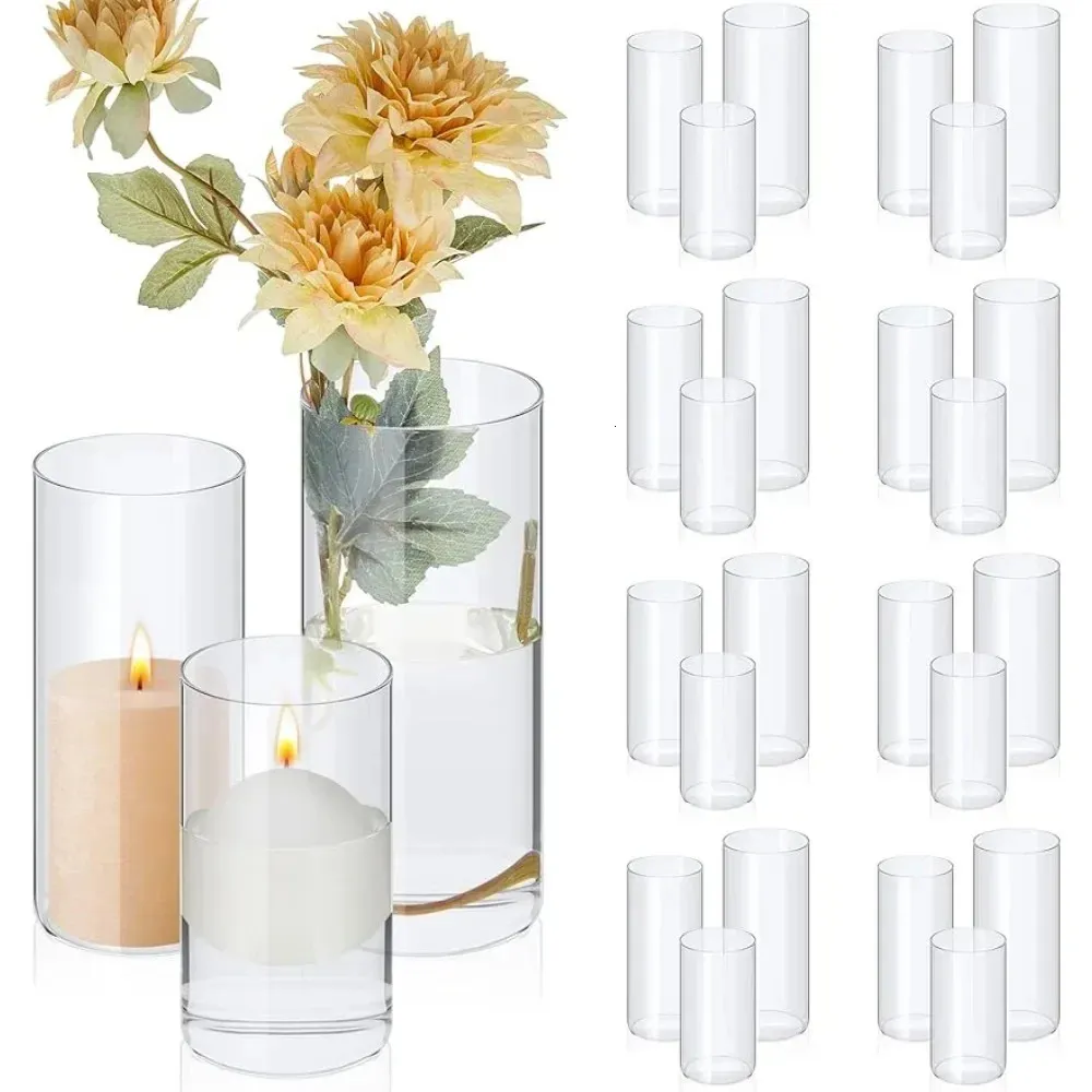 24 szt. Wazony z cylindrów szklanych dla środkowych elementów Clear Wazon Multi Użycie Helpating Candles Holders Freight Freight Bezpłatnie 240306