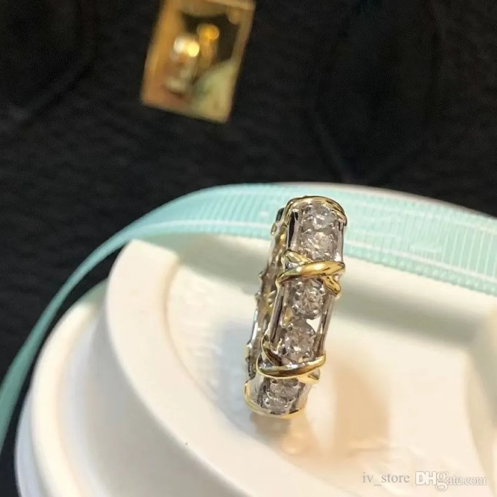 Luxe Ring Schlumberger Merk Designer S925 Sterling Zilveren Kruis Volledige Kristal Vinger Cluster Voor Vrouwen Mode Jewelry224f