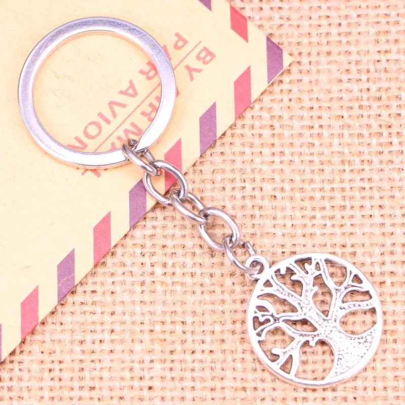 Keychains 20pcs Fashion Keychain 23 Mm Peace Tree Pendants DIY Men Jewelry Car Key Chain Ring Holder Souvenir For Gift