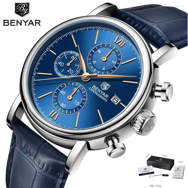 Montres-bracelets Benyar montre pour hommes 5Bar étanche sport hommes montres d'affaires 41MM homme chronographe militaire Reloj Hombre