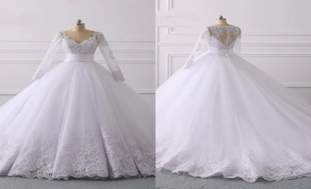 2022 Empire Waist Wedding Suknia z poetą długie rękawy klasyczne Vneck Lace Applique koraliki cekinowa wstążka plisowana ślub ślubny dre2319386