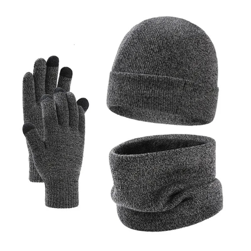 Herren-Set aus Wintermütze und Schal, Handschuhen, weich, warm, für Herren, Strickmütze, Mützen, Fleece-Nackenwärmer, Touchscreen 240227