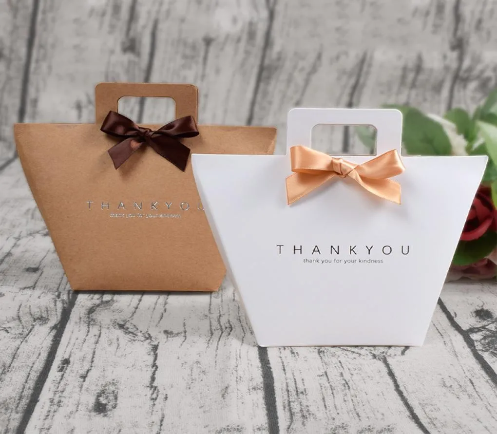 Thank you gift box wraps bag with handle foldable wedding kraft paper candy chocolate perfume packaging simple1144629