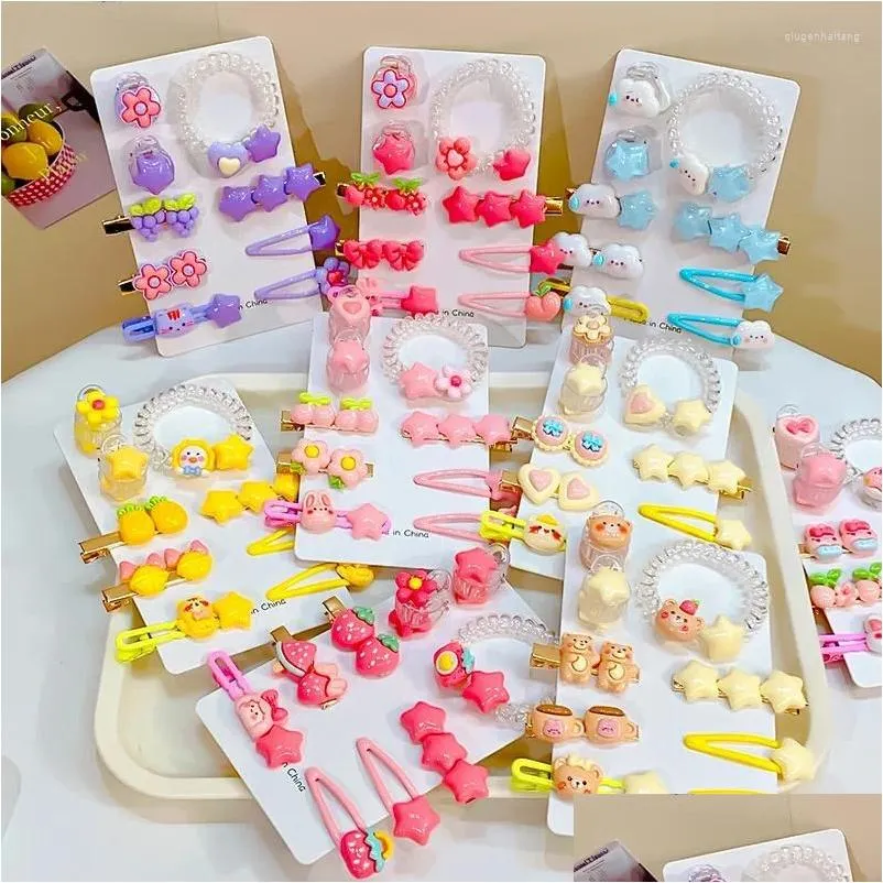 Accessoires de cheveux Summer 9pcs Set en plastique Cartoon Star Bear Cloud Clips pour fille enfants mignon Kawaii fée douce épingle à cheveux mode Drop Deli Otjjd