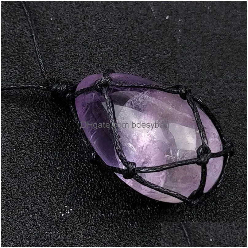 Naszyjniki wiszące nieregularne naturalne kryształowy kamień lina pleciona ręcznie z łańcuchem dla kobiet dziewczyna urodzinowa biżuteria upuszczenie wisiorek DHW48