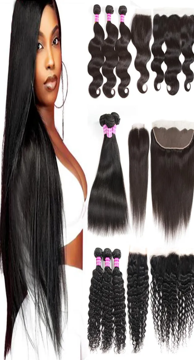Unprocessed Brazilian Body Wave Virgin Human Hair 3 Bundles with Frontal Water Deep Kinky Curly Straight Remy Hair Extensions and 6041179