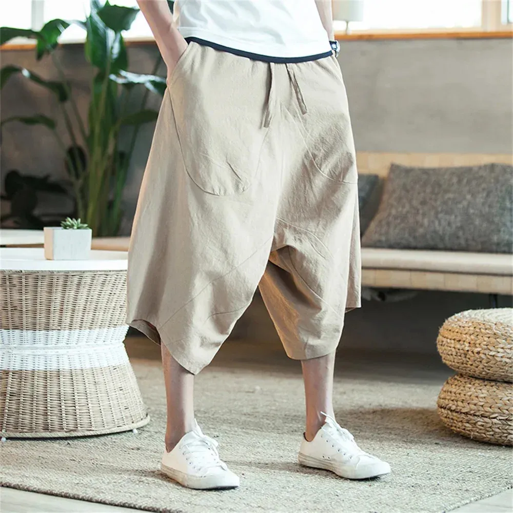 Été hommes Shorts décontracté és mode Herem pantalon coton lin Joggers mâle Vintage Style chinois pantalons de survêtement 240304