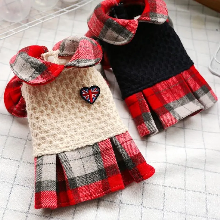 Dog Apparel College Style Puppy Cat Dresses For Yorkies Chihuahua Clothing Soft Plaid Pet Dogs Cats Pets Tutu Skirt Dress271f