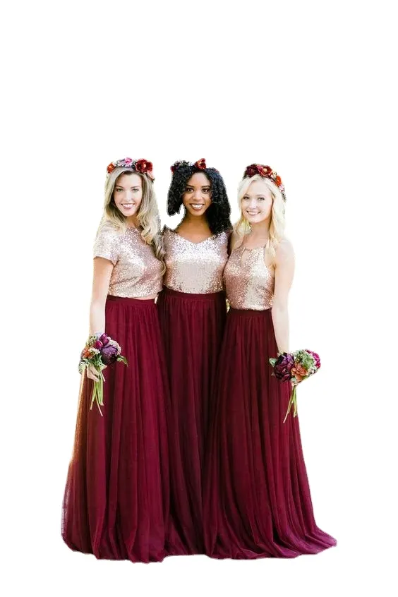 Abiti Da Damigella Donore In Oro Rosa Borgogna Abito Ospite Feste