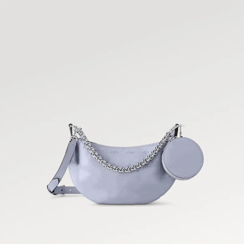 Explosion new Women's Baia PM M22959 Light Lilac Perforated Mahina calfskin Round coin purse half-moon bag finely braided leather metal handle long adjustable strap