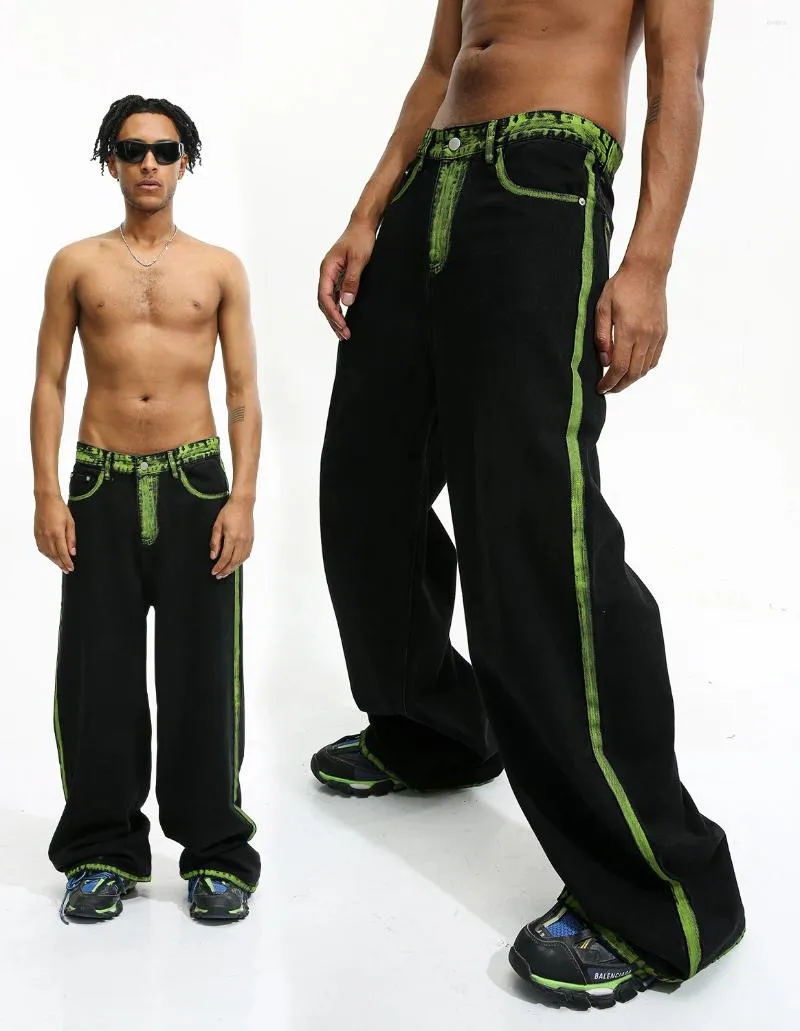 Erkekler kot pantolon düz bacaklı orijinal renk karga siyah sonbahar geniş bacak pantolon niş tasarım gevşek ve çok yönlü