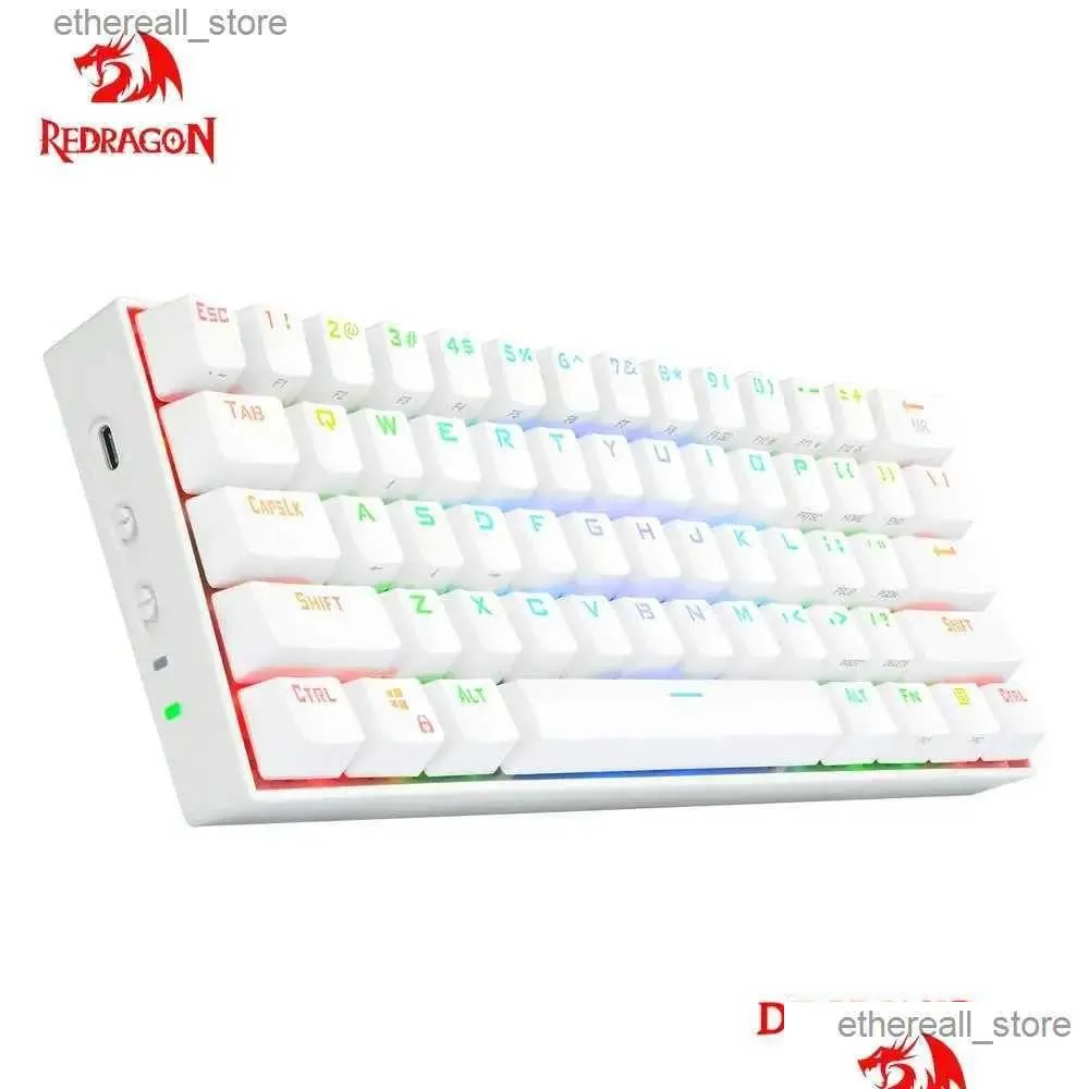 Teclados Redragon Draconic Pro K530 Rgb Suporte Bluetooth 5.0 Sem Fio 2.4G USB 3 Modo Mecânico Teclado de Jogo 61 Teclas Compute PC Otevo