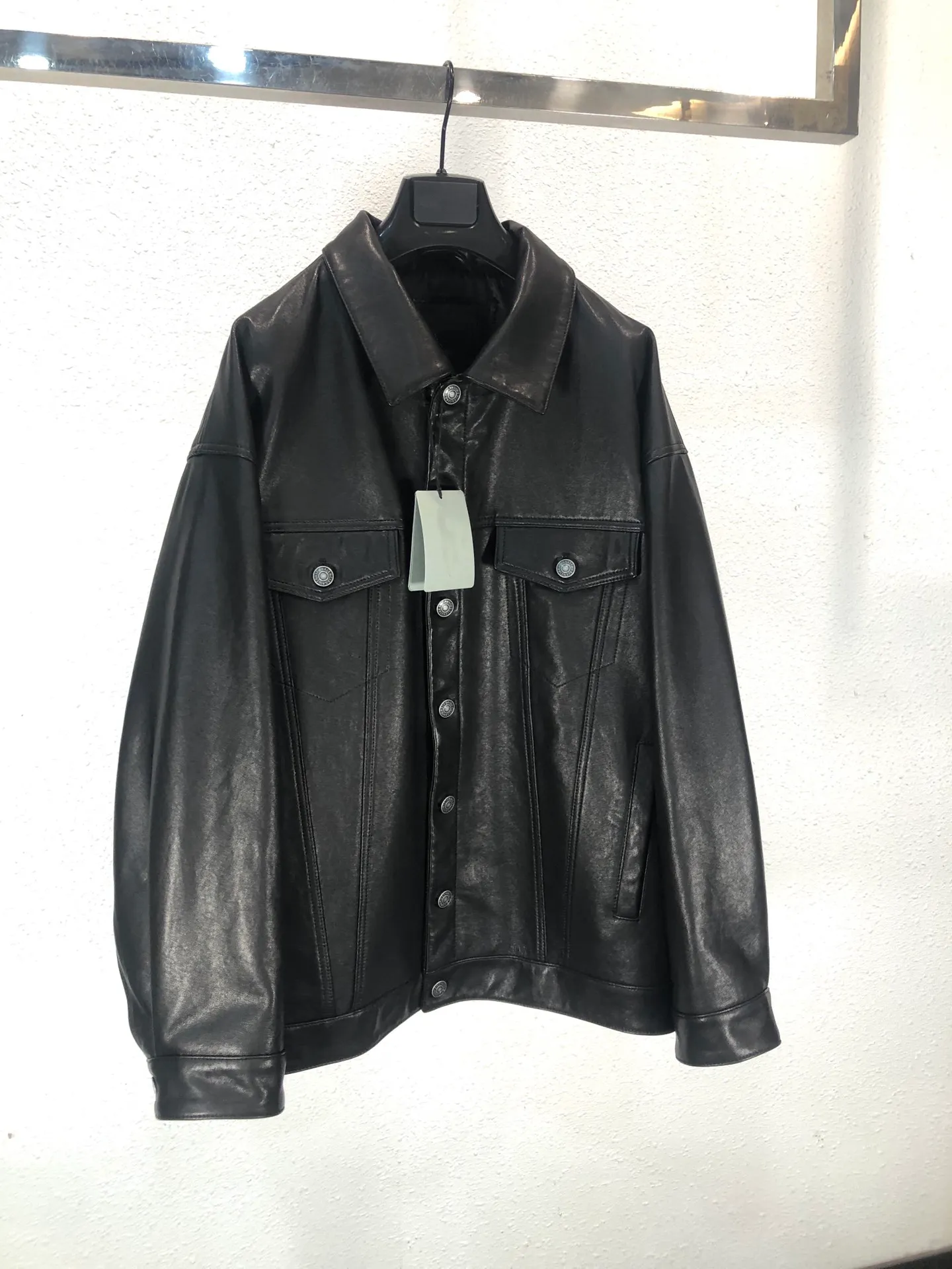 Vintage Washed Leather Jacket Womens Denim Style, Soft Thick - Main Image