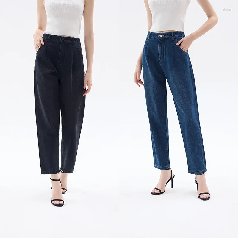 Jeans pour femmes femmes droites effilées 2 couleurs taille haute décontractée printemps été vintage femme denim pantalon longueur cheville 2024