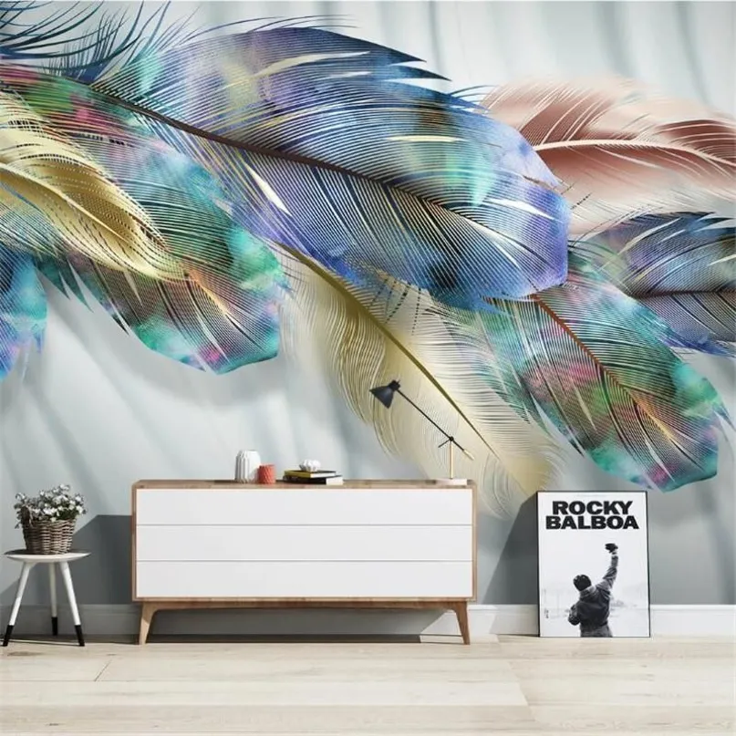 Grote 3D-behangmuurschildering op maat Scandinavische moderne kleur Feather TV-bankachtergrondbehang Mural218S