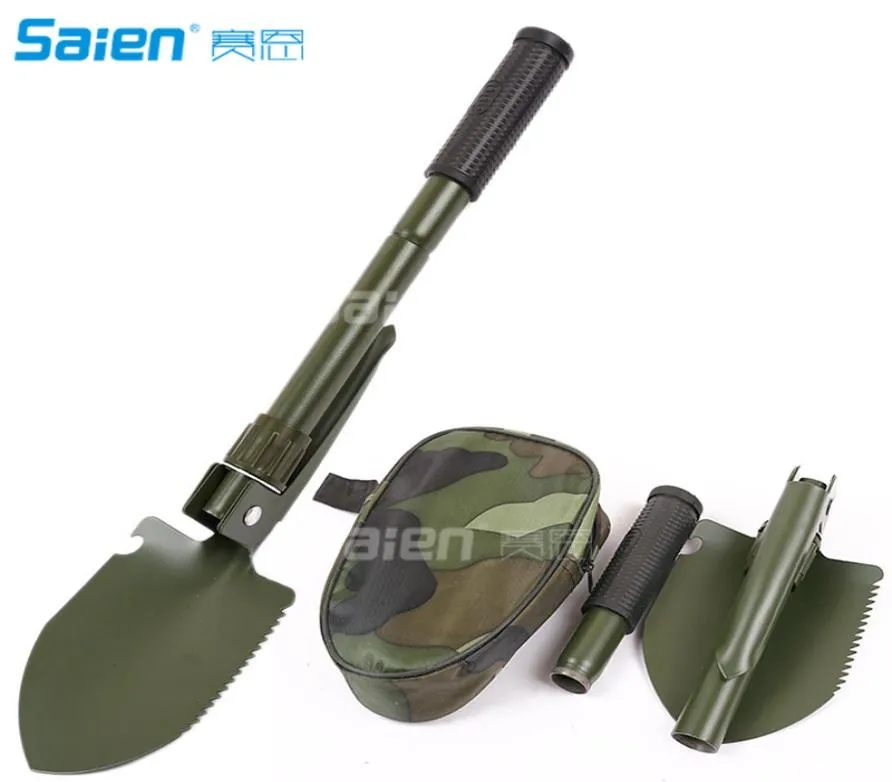 Foldbar militär spade mini Emerging Survival Compass Spade förankringsverktyg med bärande påse för camping vandring5375525