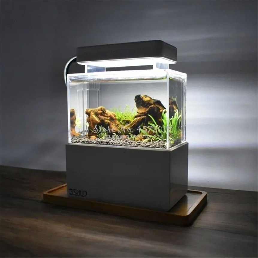 Réservoir en plastique amélioré avec lumière LED, bol à poissons de bureau avec Filtration de l'eau, pompe à Air silencieuse, Mini Aquarium Y200922291C