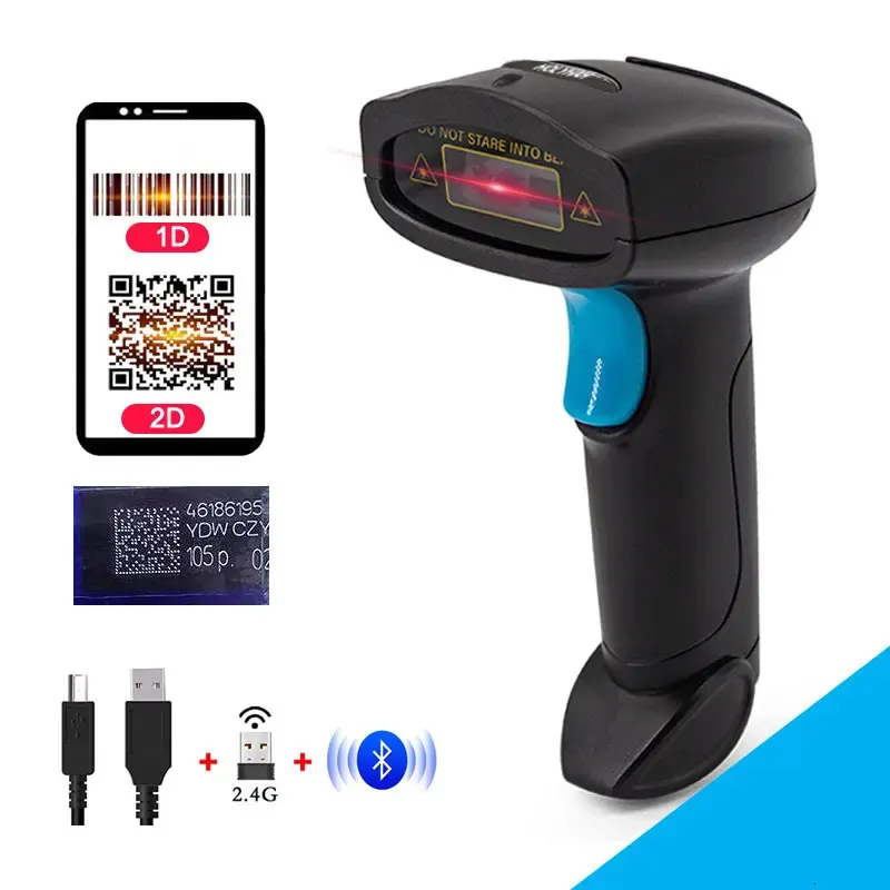 Portable U2 wired 2D U2W Wireless Barcode Scanner Reader U2B Handheld Bluetooth QR Code 1D for PDF417 240229