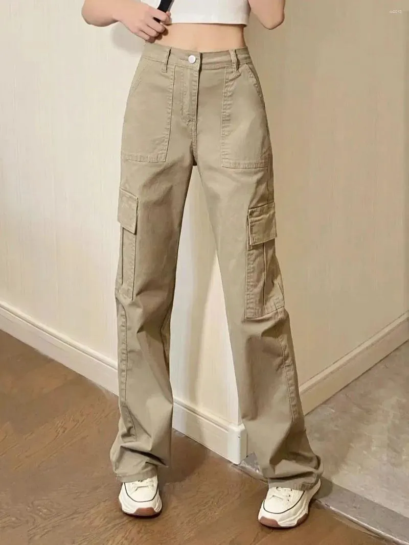 Pantaloni da donna jeans da lavoro colorato khaki per la mop della gamba a vita alta primavera e autunno.