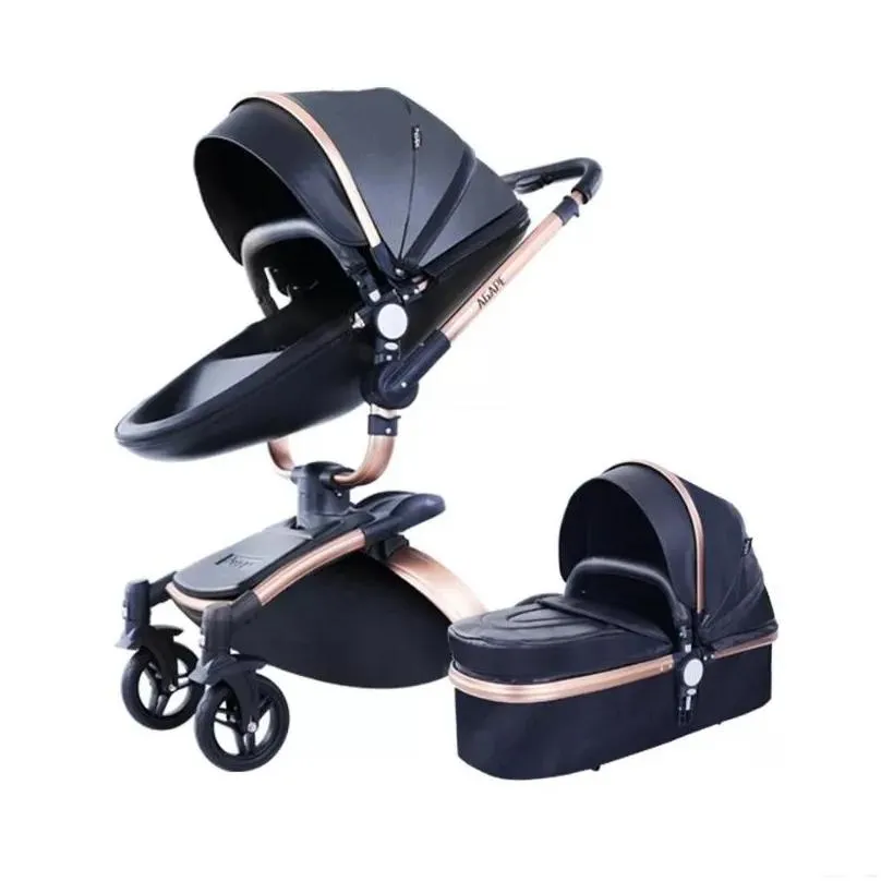 strollers# high quality baby stoller 3 in 1 pram landscape fold pu leather kinderwagen carriage car born pushchair