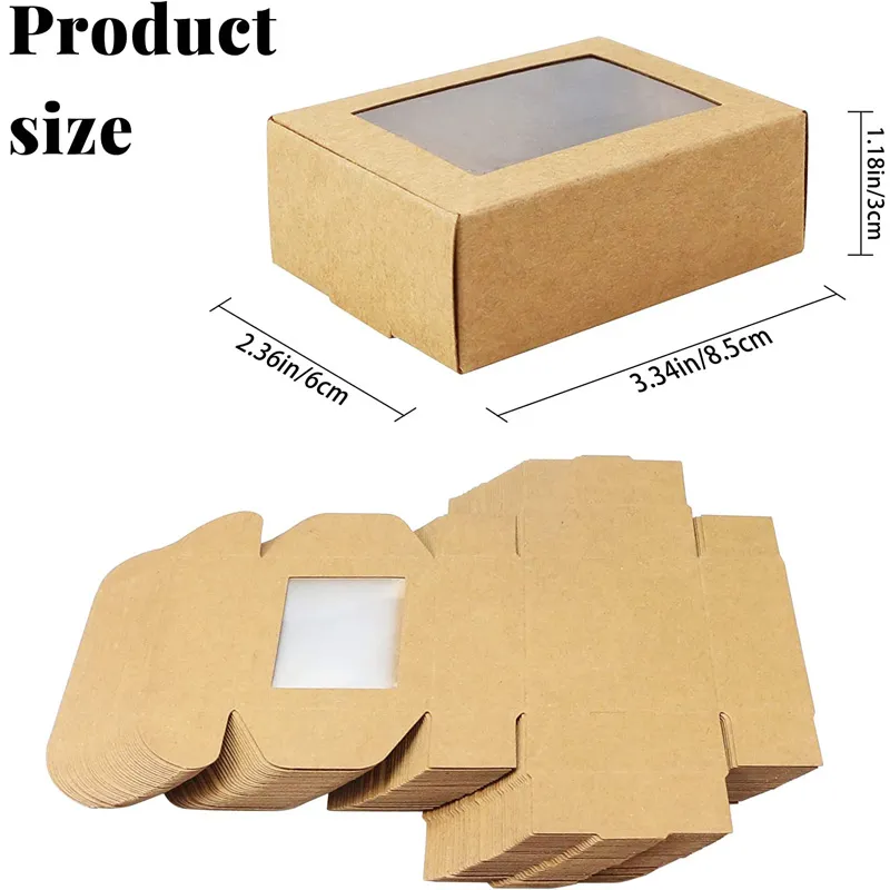 Square Brown Kraft Paper Boxes with Clear Windows for Party Favor Treats, Bakery, and Jewelry Packaging LX6386