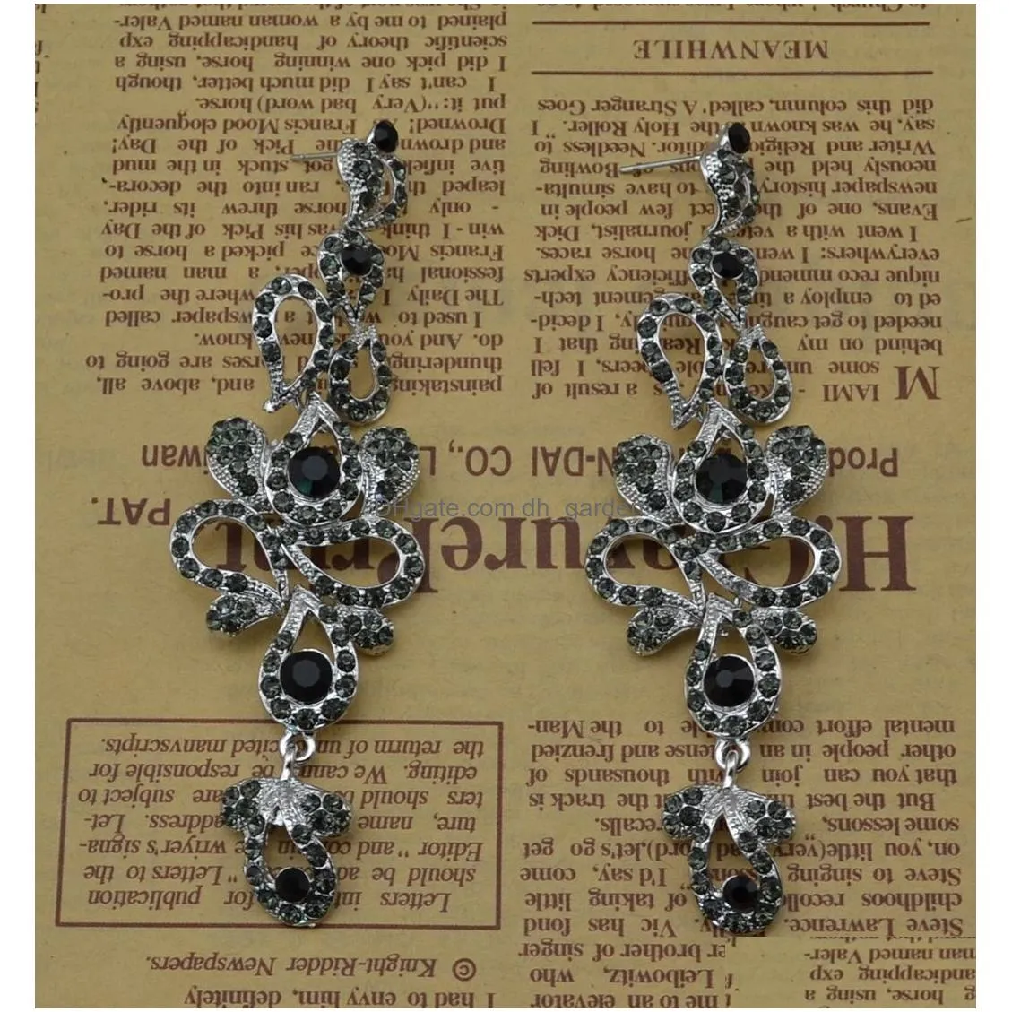 Charm New Sier plateado 4 colores Rhinestone Crystal Flower Pendientes largos Grandes cuelgan para novias Joyería Gota Entrega Dhgarden Dhwqn