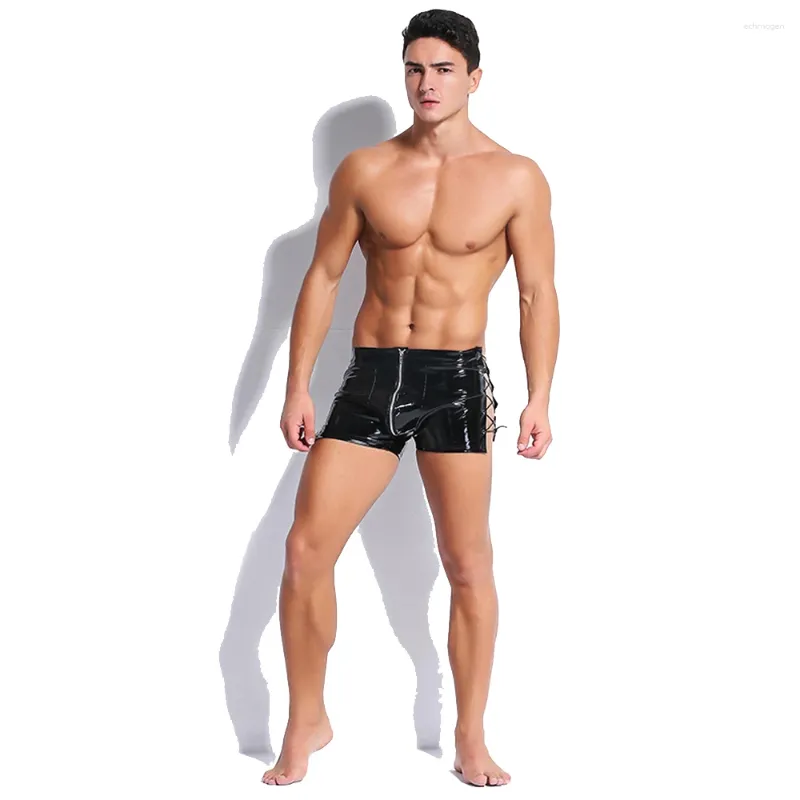 Cuecas moda pvc couro wetlook rendas até sexy shorts calcinha homens clubwear ecopelle fitness calcinha fetiche trajes eróticos