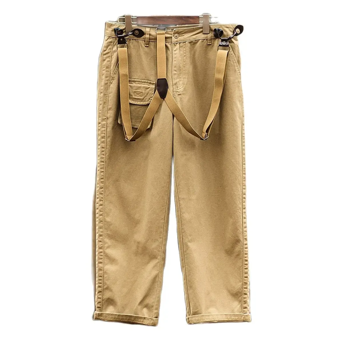Mens Cargo Suspender Pants - Loose Fit Khaki Overalls, Multi