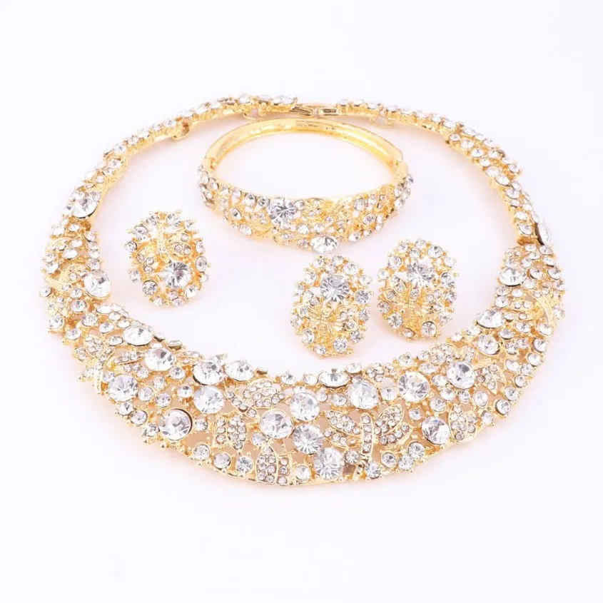 Zestaw biżuterii Kryształów Kryształów z złota z złota z kolczykami naszyjnik