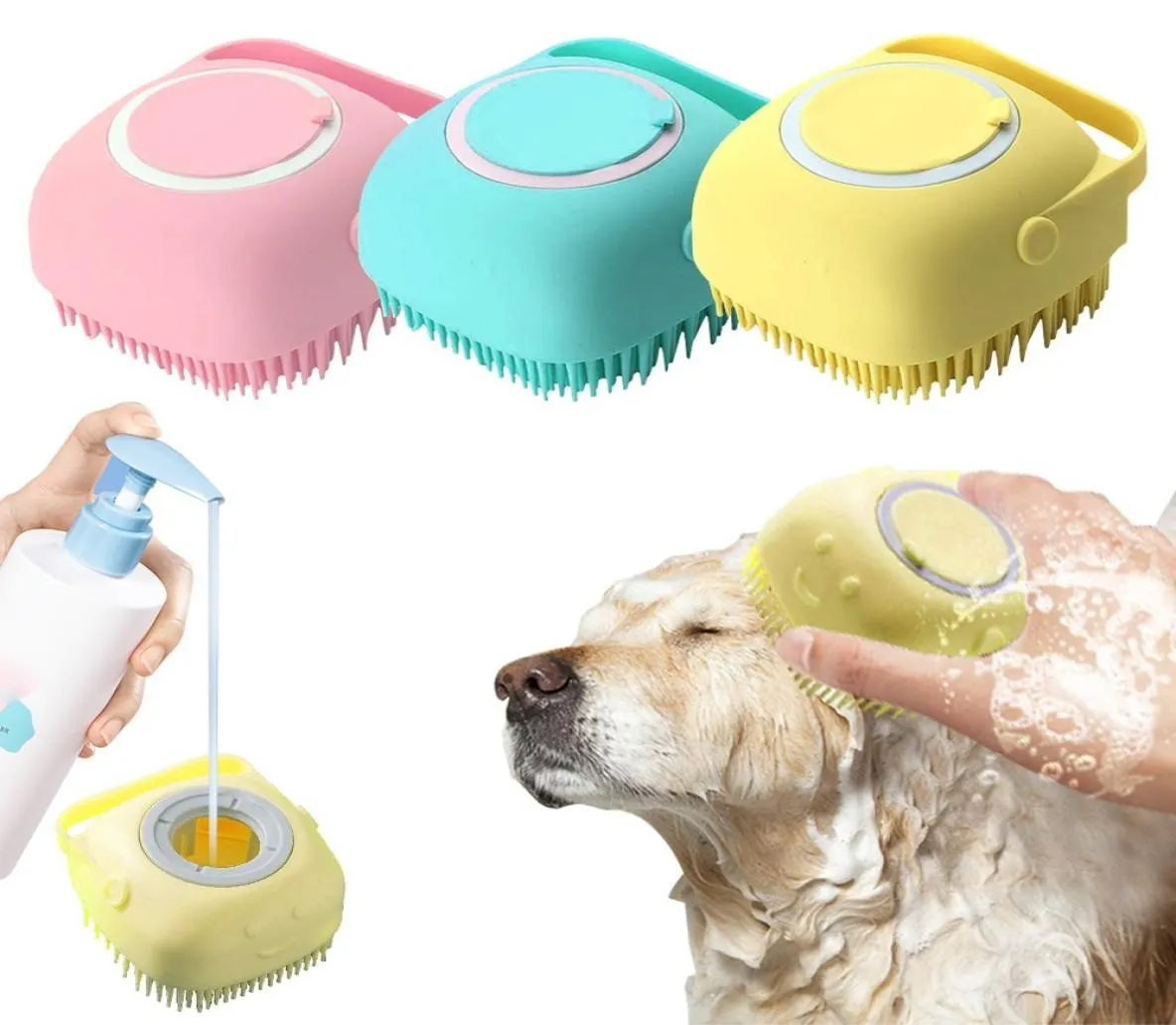 Soft Silicone Dog Brush Pet Shampoo Massager Bath Brush Bathroom Puppy cat Washing Massage Dispenser Grooming Shower Brush 06286684967
