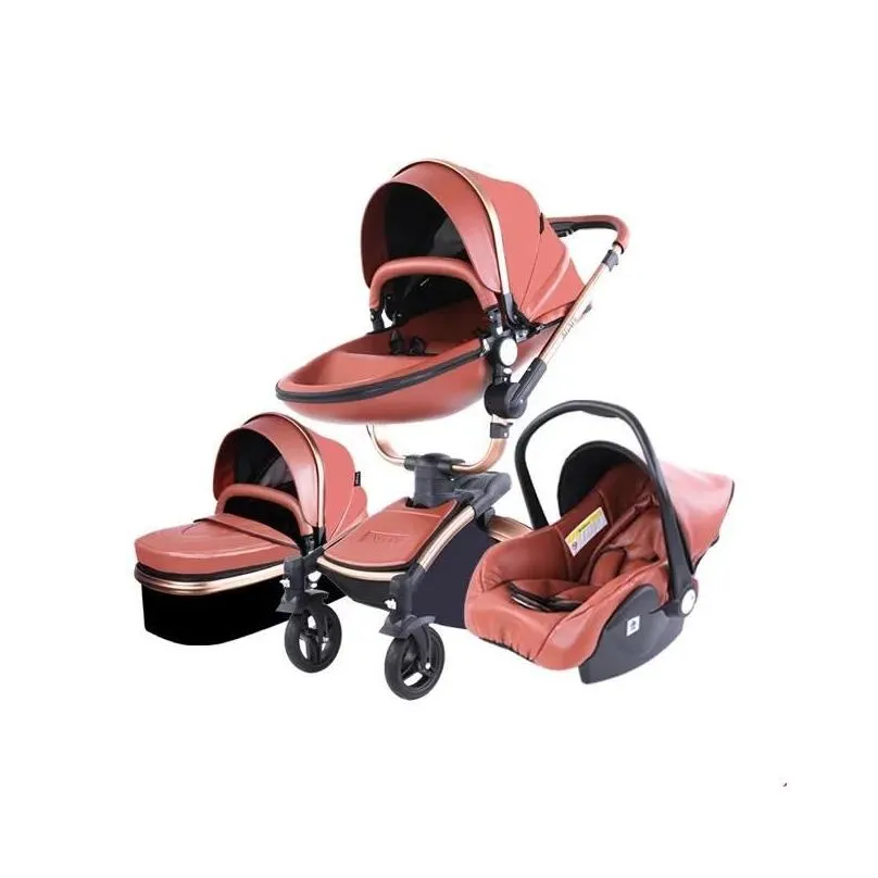 strollers# high quality baby stoller 3 in 1 pram landscape fold pu leather kinderwagen carriage car born pushchair