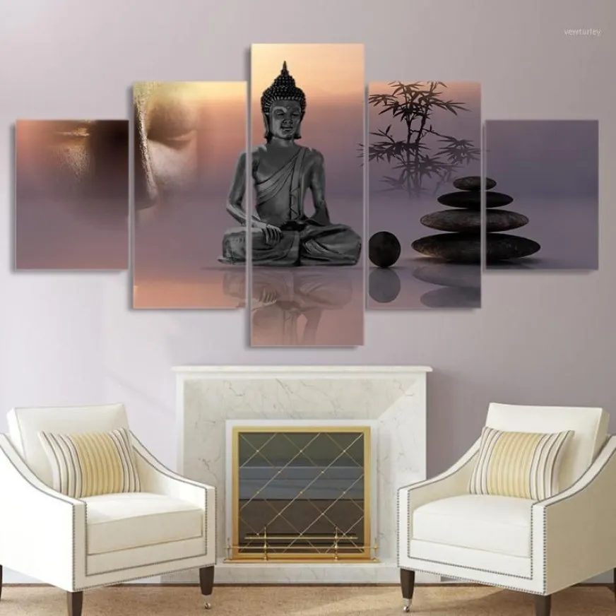 Dipinti moderni HD immagini stampate su tela pittura 5 pannelli Zen Buddha statua arte della parete decorazione della casa quadro poster per Livin247c