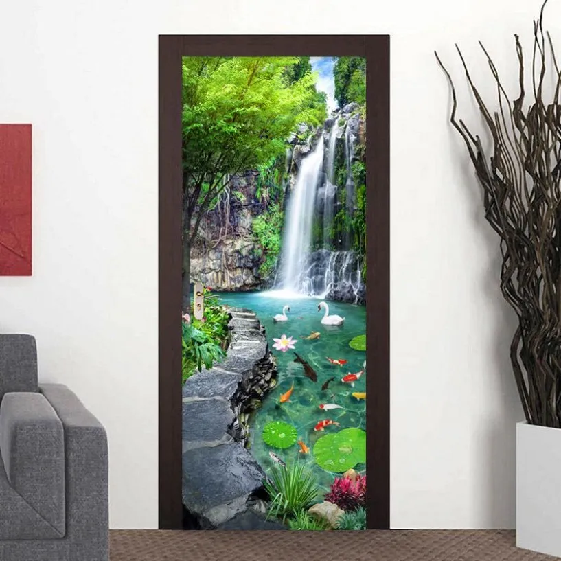 Chinese Stijl Waterval Landschap Po Muurschildering Behang 3D Home Decor Woonkamer Keuken Deur Sticker PVC Zelfklevende Sticker 22604