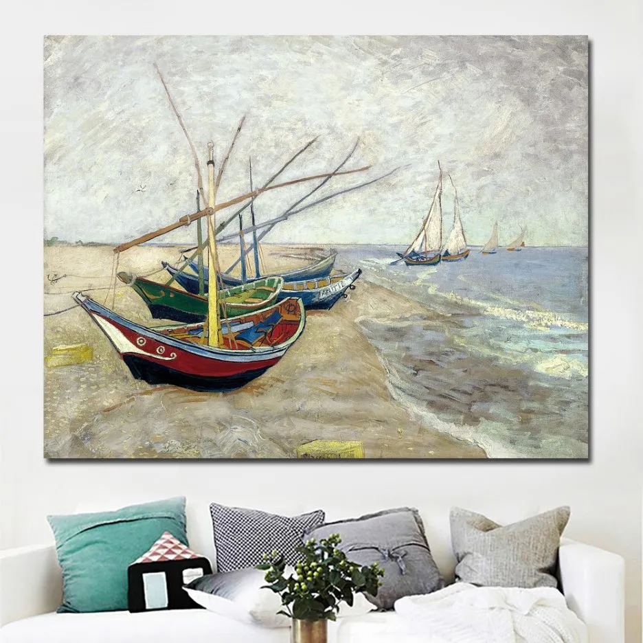 Väggsegelbåt av Vincent Van Gogh berömd konstnär Impressionism Konsttryck Poster Väggbild Canvas Oil Målning258s