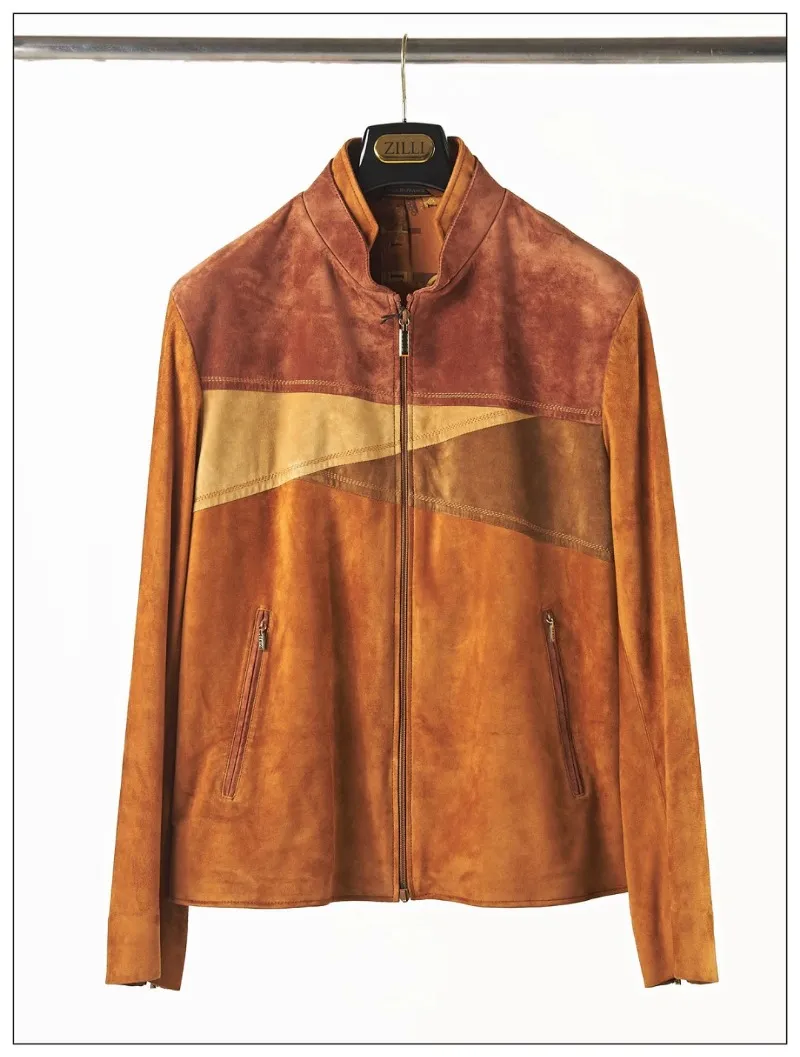 メンジャケット秋と冬のZilli Real Velvet Collar Cowhide Orangeジャケットカジュアルコート