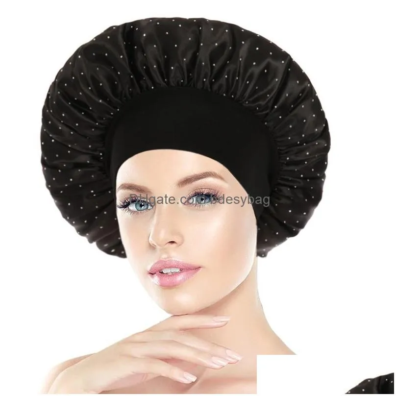 Muts/schedelmutsen Effen kleur Satijn Brede band Nachthoeden voor dames Dame Elastische slaapmuts Haarverzorging Modeaccessoires Muts Drop Dhmza