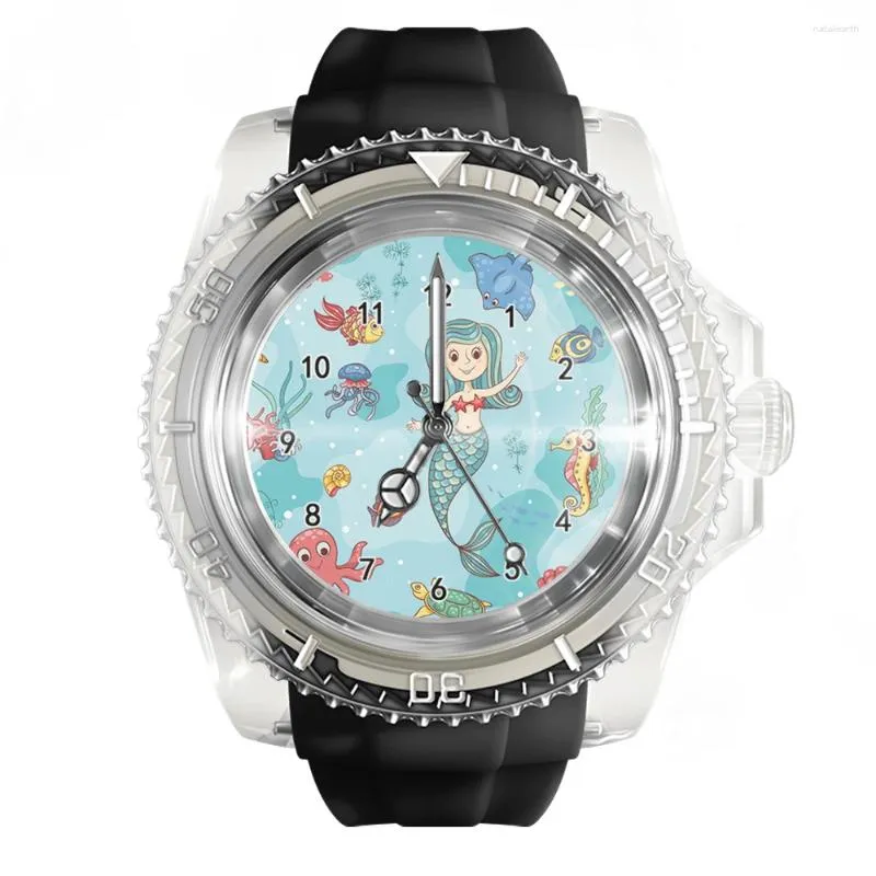 Relógios de pulso moda transparente silicone branco relógio sereia relógios homens e mulheres quartzo esportes pulso