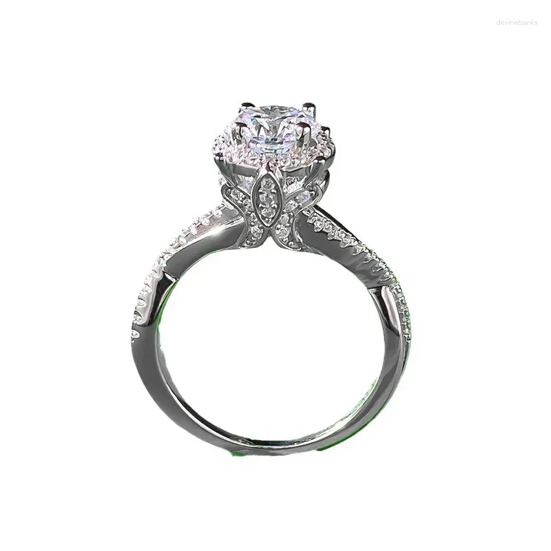 Cluster Rings S925 Silver Ring 1 Diamond Big Wedding Proposal