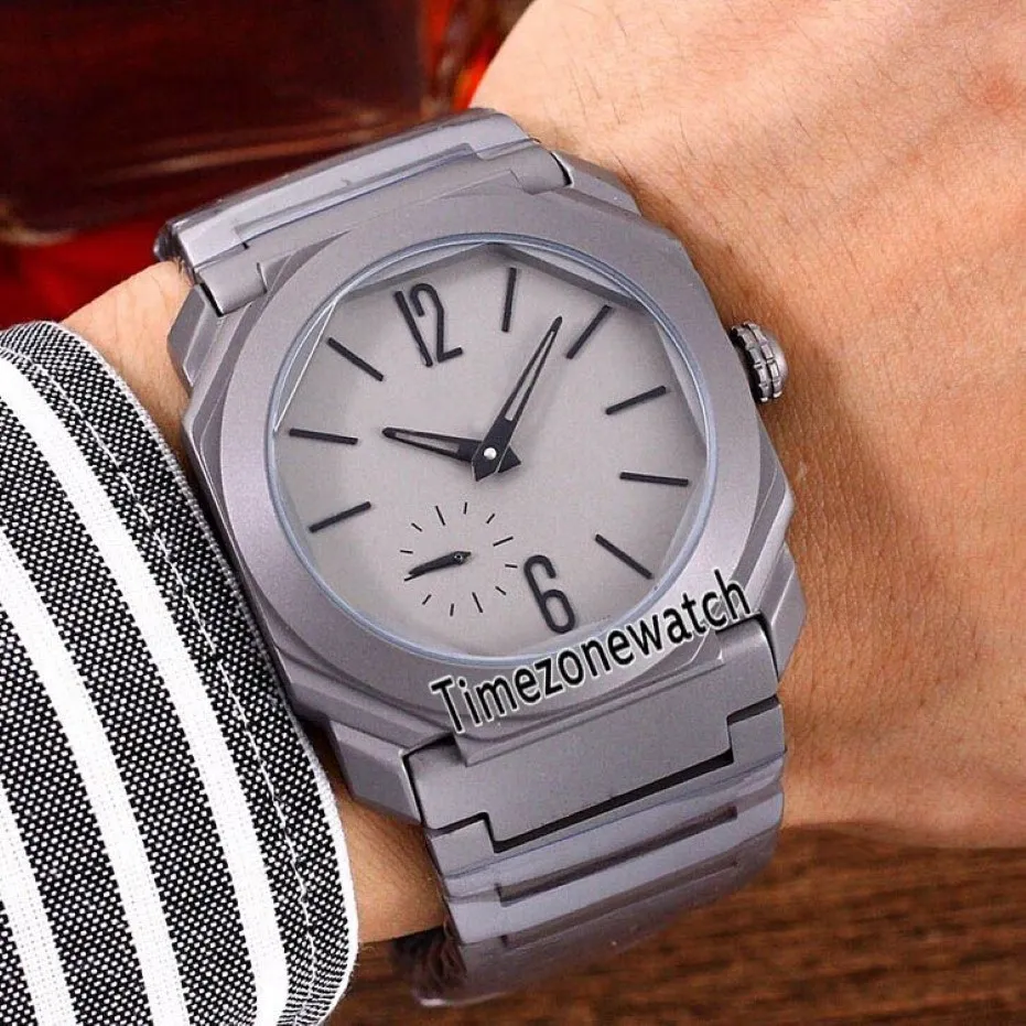 Ny Octo Finissimo 103011 Titanium Steel Grey Dial Automatic Mens Watch rostfritt stål armband sportklockor billiga tidszonewatc264h