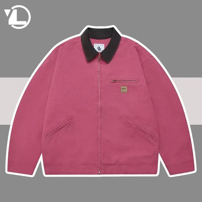 Retro 90er Jahre Jacken Männer Frauen Frühling Herbst Lässige Mode Revers Outwear Vintage Farbblock Varsity Zip Up Lose Mäntel 240227