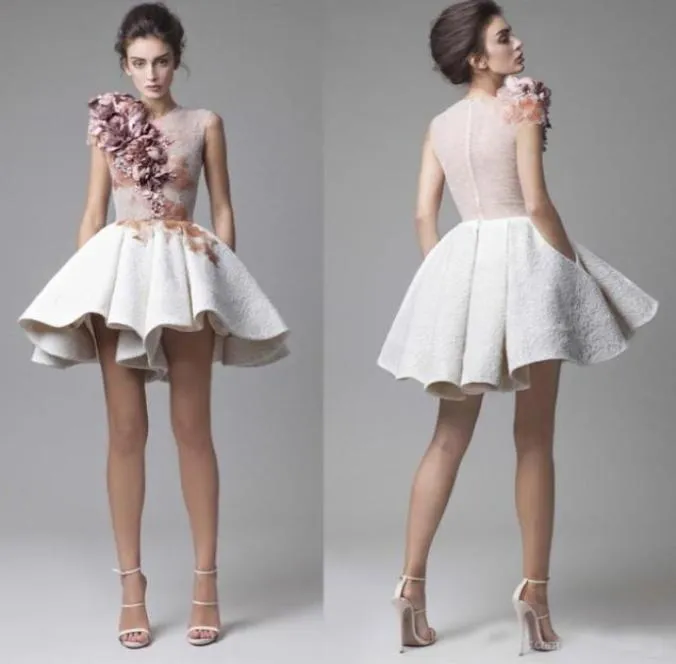 2020 Krikor Jabotian Vestidos de Cocktail Padrão Floral Babados 3D Apliques de Flores Feitos À Mão Mini Vestidos de Festa Noite Modest Stylis8684226