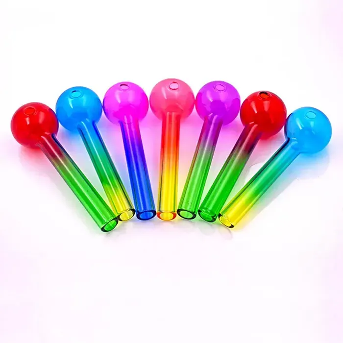 Colorful Pyrex Glass Oil Burner Pipe Mini Spoon Hand Tube 4inch Lenght Ball Dia 30mm Tobcco Herb Oils Nails For Dab Rig Glass Bong Smoking Pipes