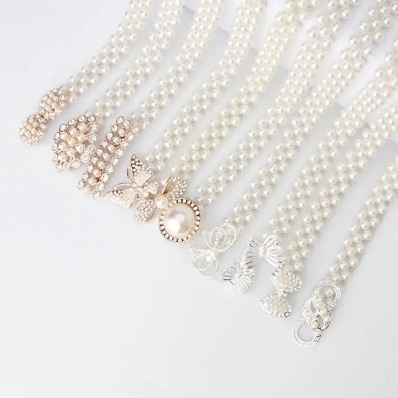 Belts 1PC Elegant Women Pearl Waist Belt Elastic Buckle Chain Female Girls Dress Crystal Strap Luxury