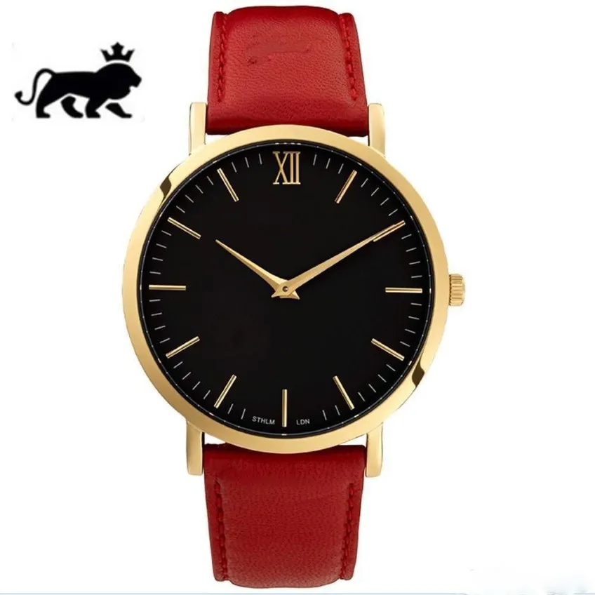 Fashion Famous brand men's watch L&J 40mm lion pattern quartz Leather belt watches sports classic clock Relogio Masculino308v