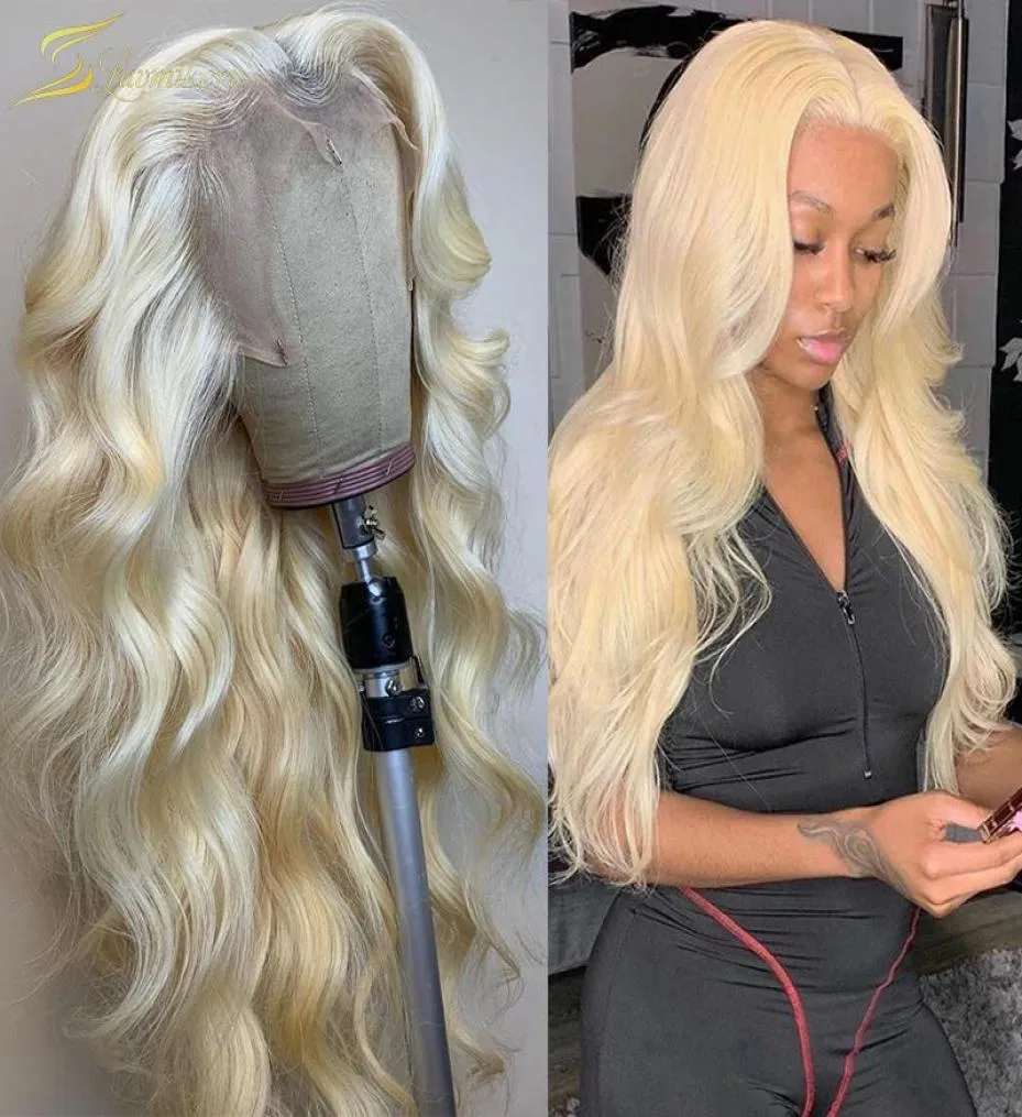 PRE PLUCKED 613 Blond mänskliga hår peruk Deep Body Wave HD Transparent spetsfront Glueless peruker för svarta kvinnor stängning5346158