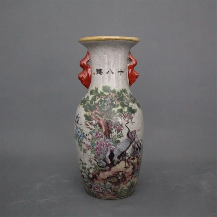 Jingdezhen Antique Ceramics Qianlong Pastel Vase 18 Crane Home DecorationキャビネットアンティークディスプレイVase Ceramic Festival Dec2603