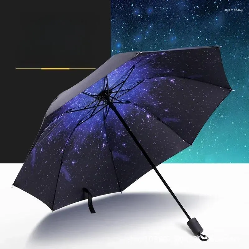 Parapluies 3 fois noir étoile parapluie femme automatique mâle pliant pour la pluie et le soleil parasol cadeau hommes fille enfant