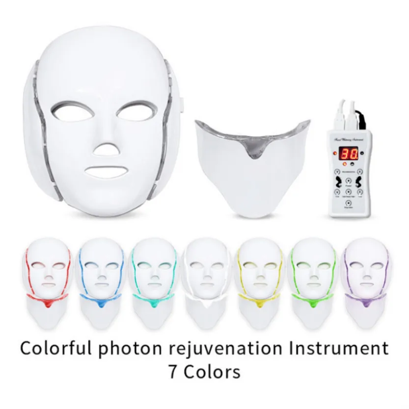 LED -ansiktsmask Beauty Skin Rejuvenation Photon Light 7 Colors Mask med nacketerapi rynka anti Acne Draw Skincare529