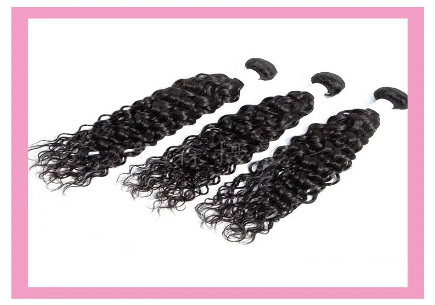 Brazilian Virgin Hair Water Wave 3 Bundles 4 Pieces One Set Wet And Wavy 100 Human Hair Extensions Natural Color6053433